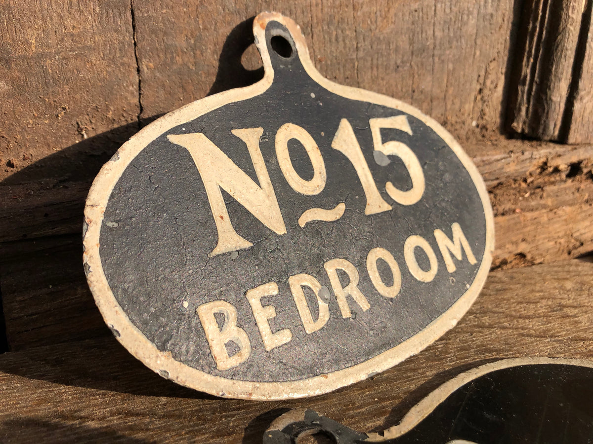 A set of five toleware country house servant's bell signs
