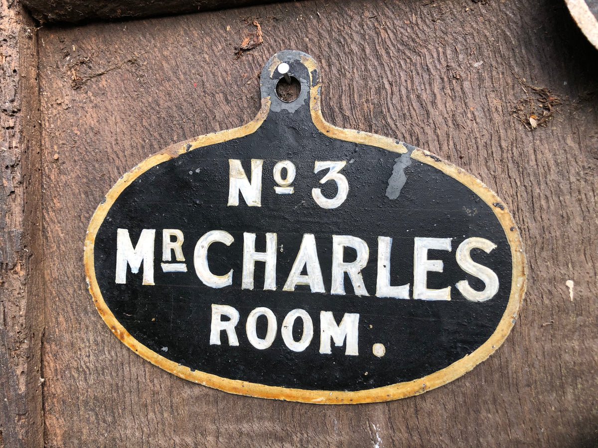 A set of five toleware country house servant's bell signs