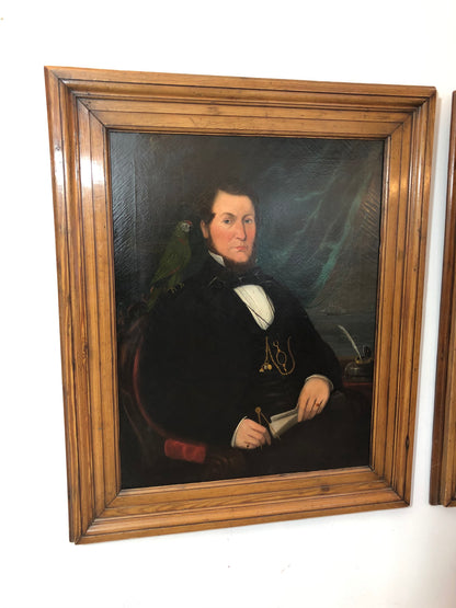 A large pair of portraits of a ship's captain and his wife