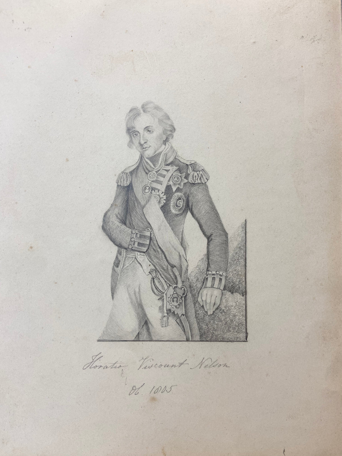 An original pencil drawing of Admiral Viscount Nelson, by William Thompson 20th December 1832
