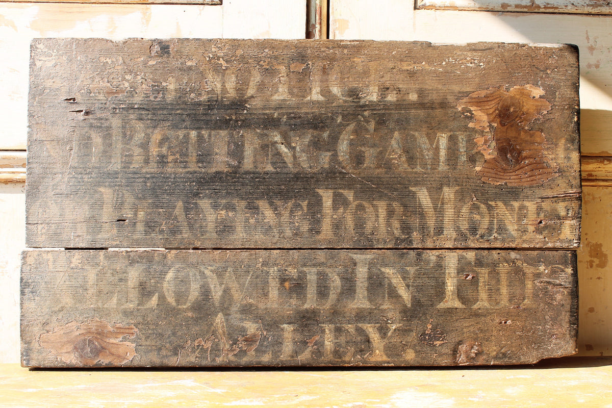 Rare English wooden tavern skittle alley sign Horsham