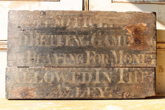 Rare English wooden tavern skittle alley sign Horsham