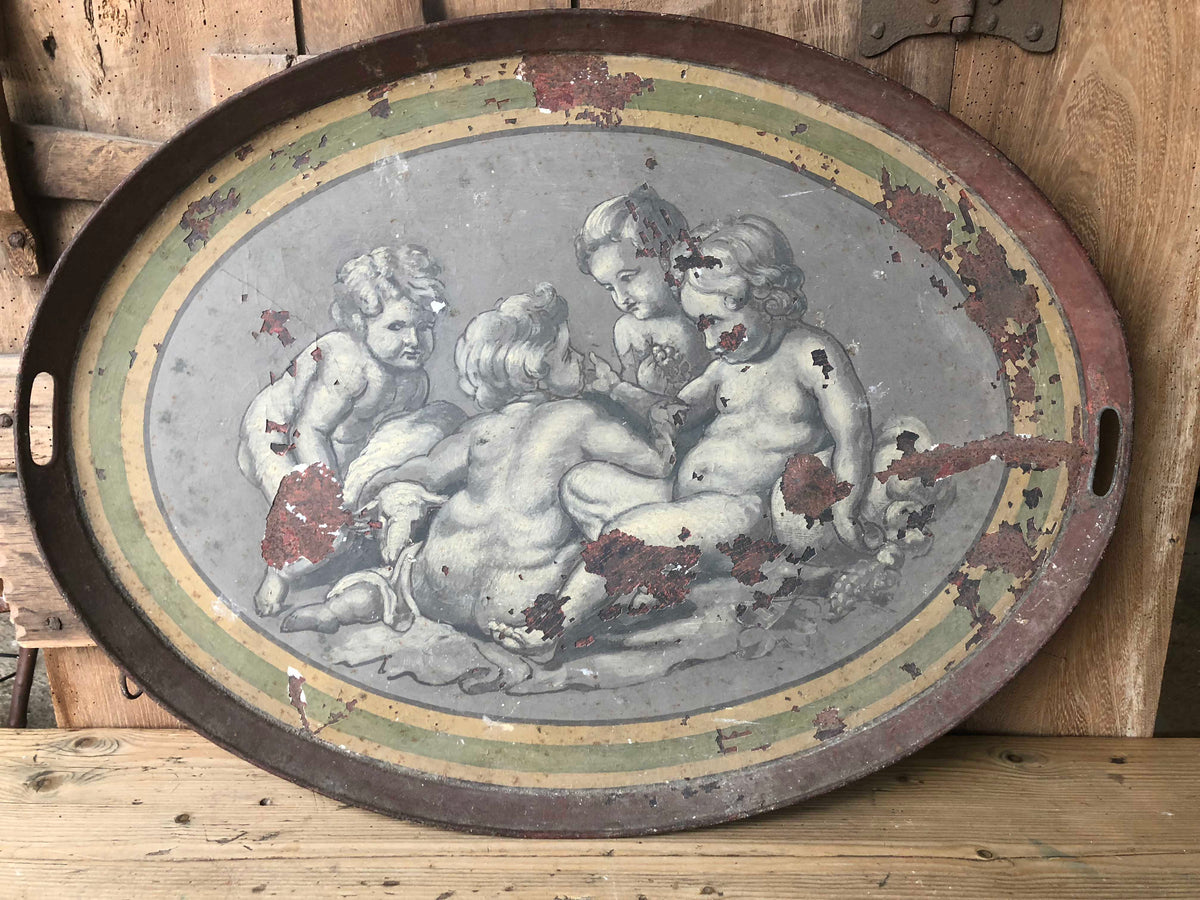 Early 19th c French tole tray with a scene after Rubens