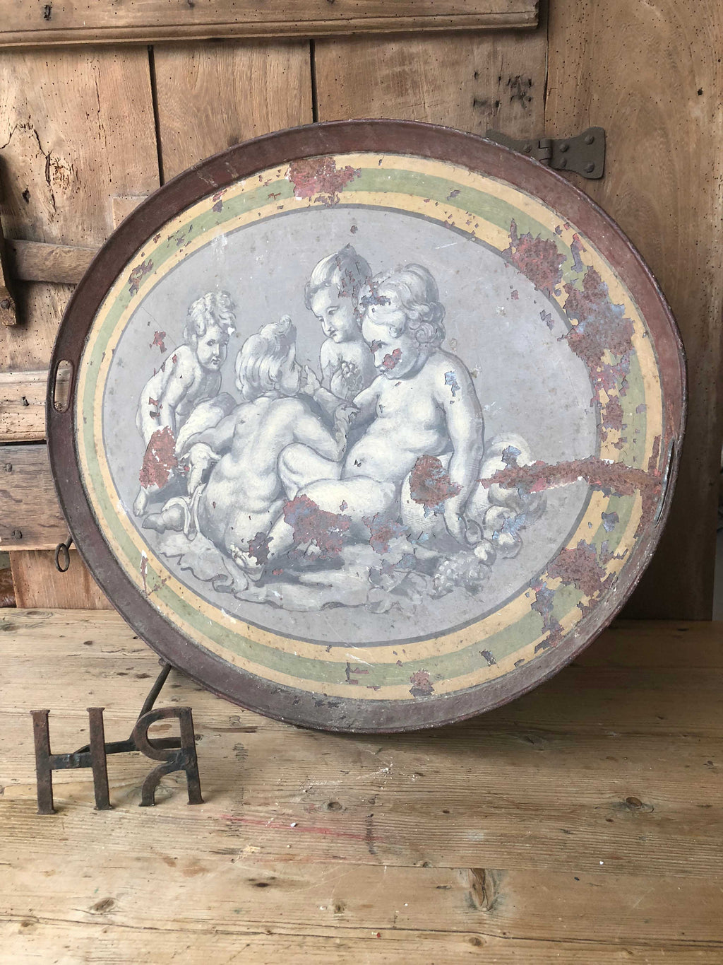 Early 19th c French tole tray with a scene after Rubens