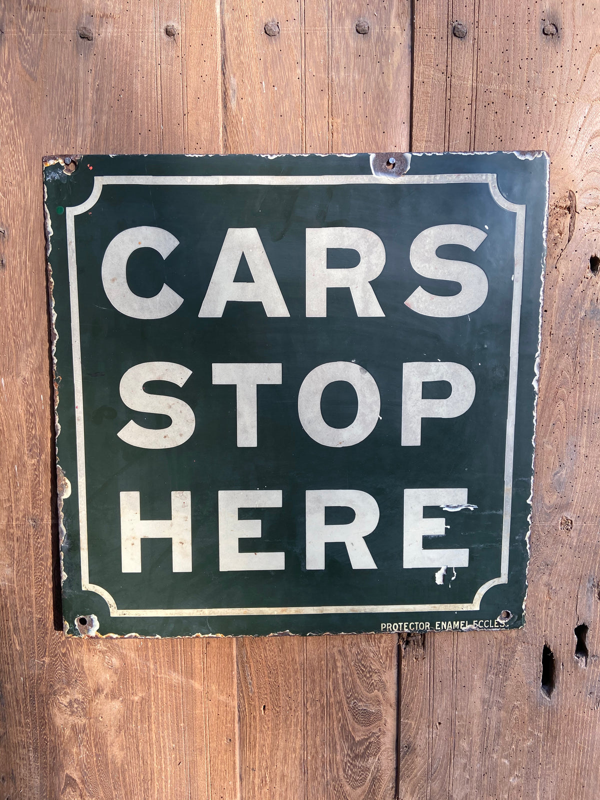 Early 20th century enamel "Cars stop here" sign c. 1915