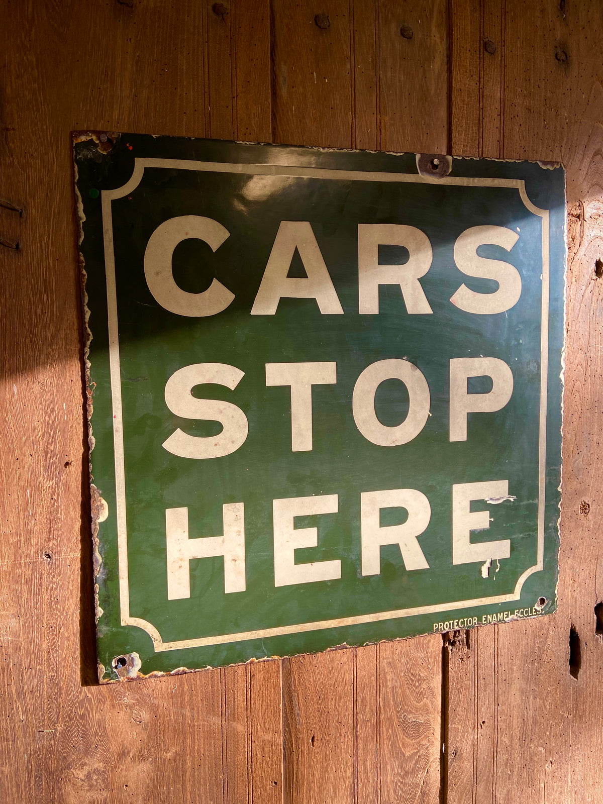 Early 20th century enamel "Cars stop here" sign c. 1915