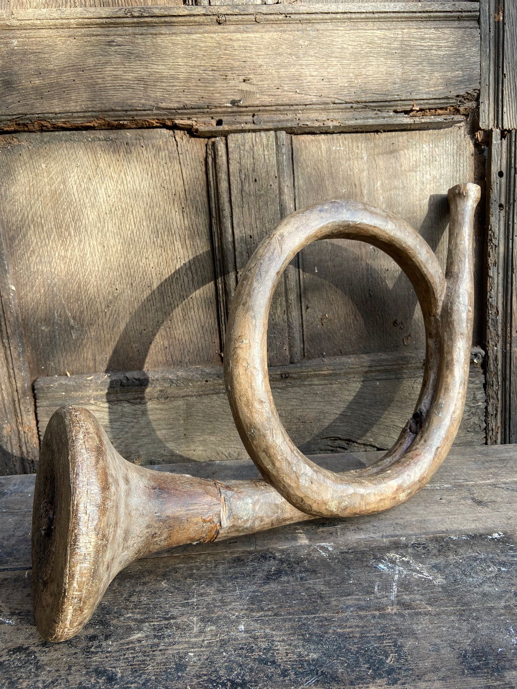 19th century sculptural wooden French horn