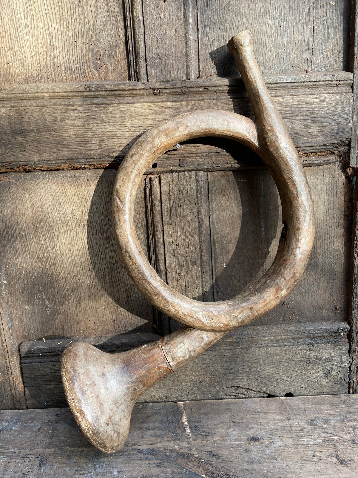 19th century sculptural wooden French horn