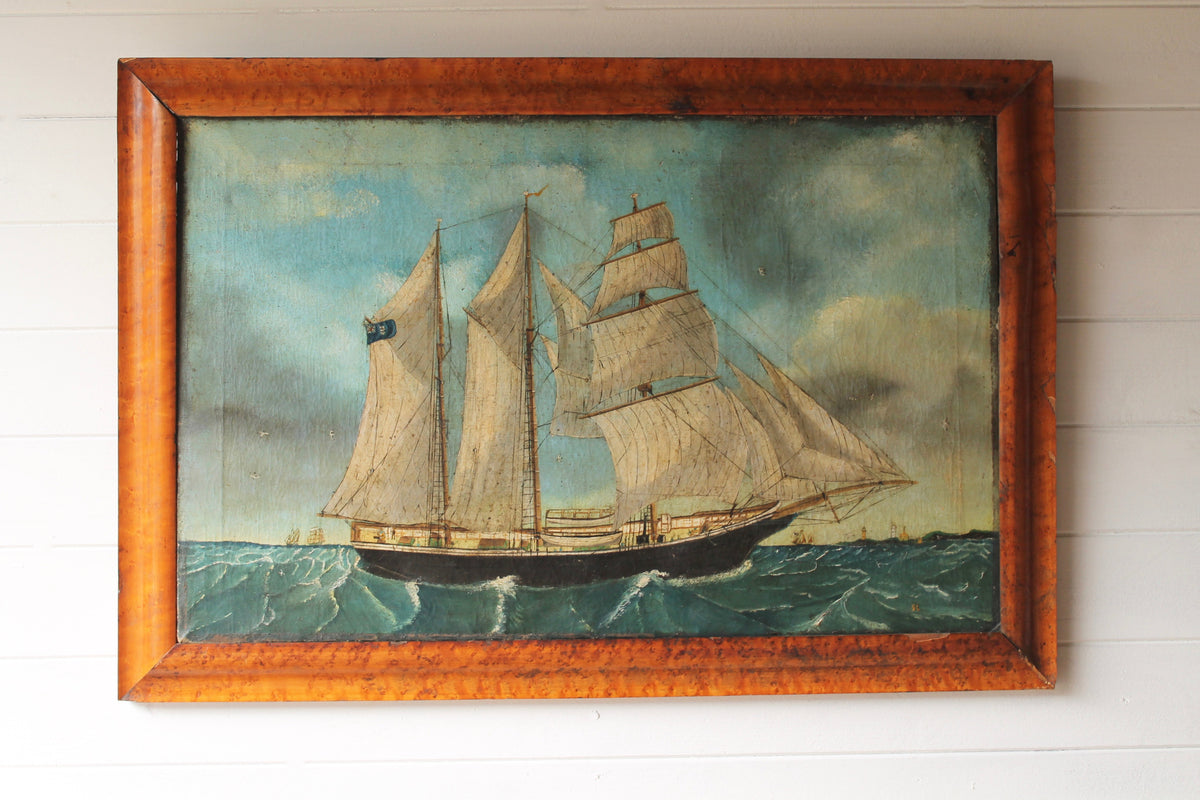 Primitive study of a ship, oil on canvas