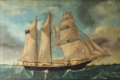 Primitive study of a ship, oil on canvas