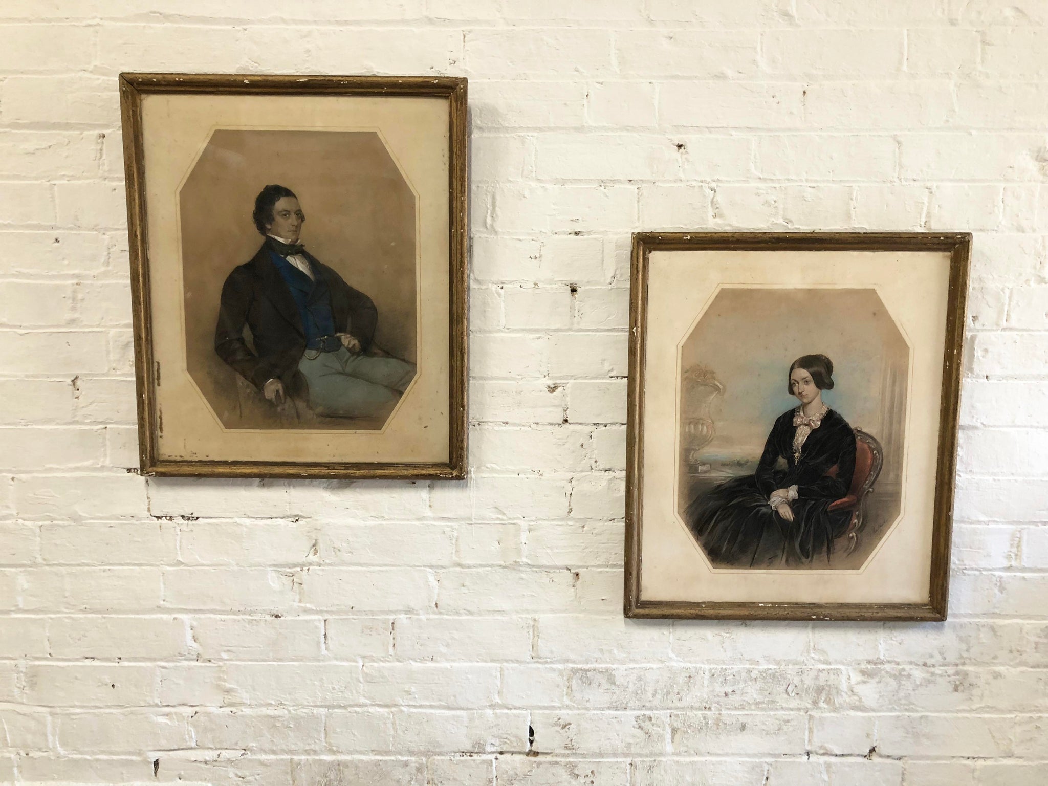 Pair of portraits of husband & wife from North Hykeham, Lincolnshire, 1848