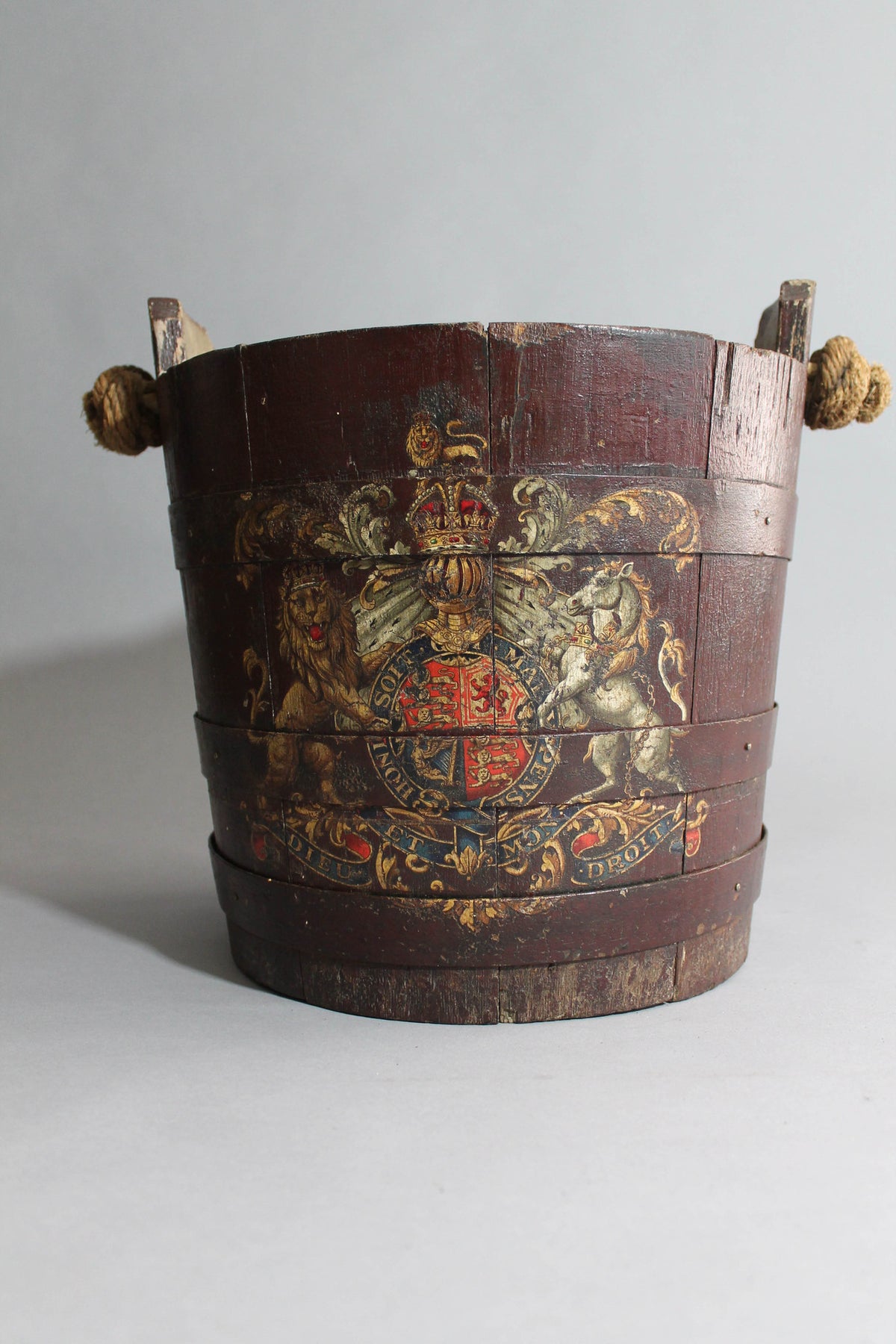 19th century wooden bucket with Royal coat of arms