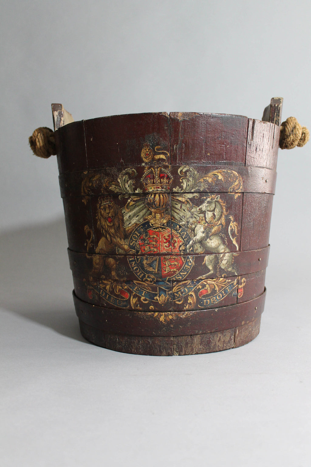 19th century wooden bucket with Royal coat of arms