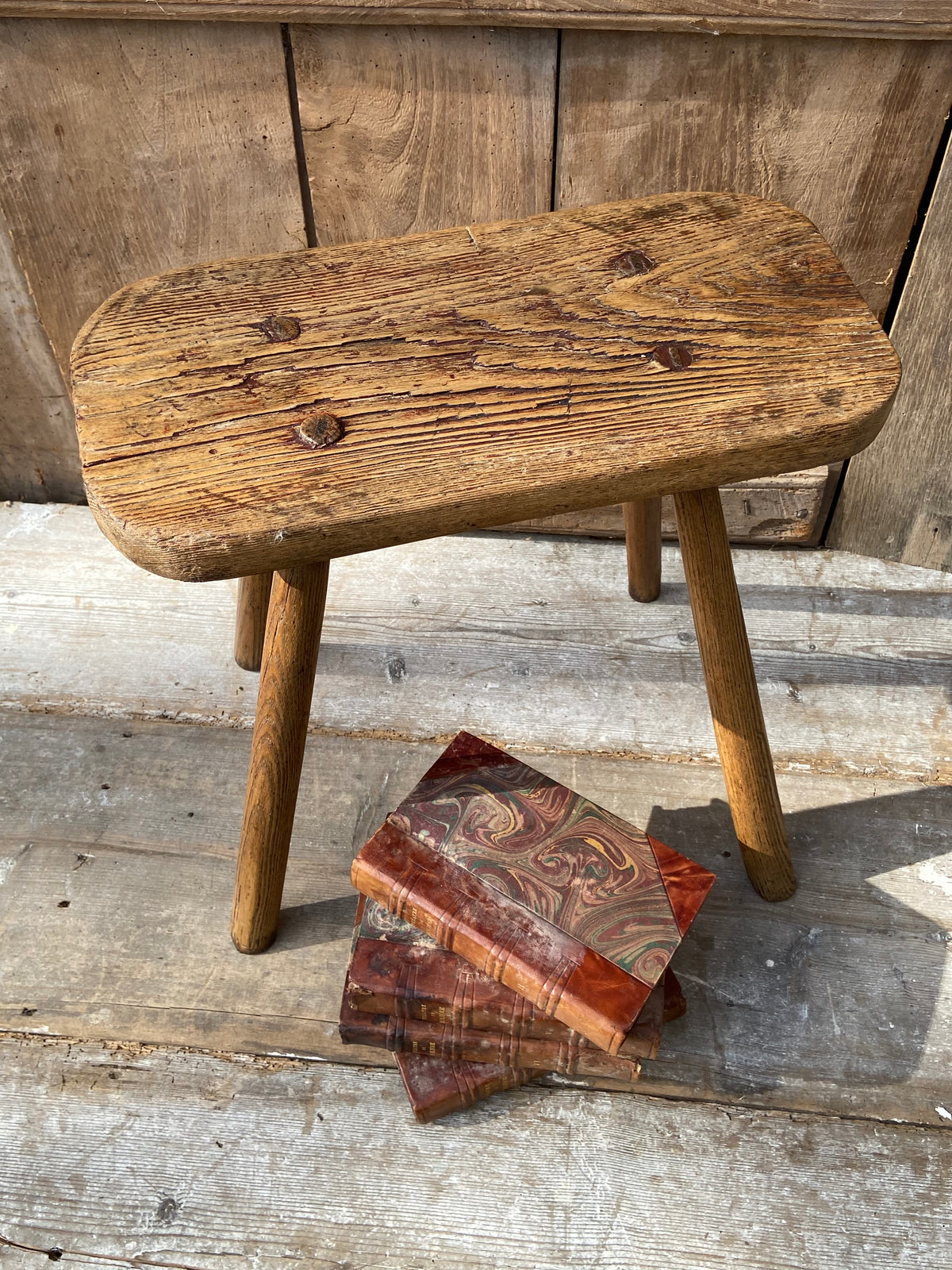 Large George III  oak and ash stool