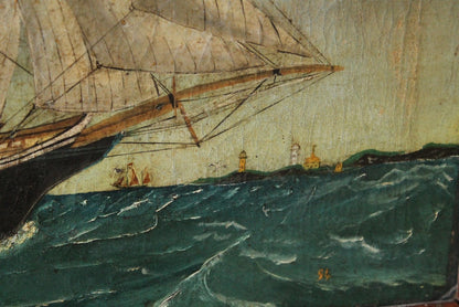 Primitive study of a ship, oil on canvas