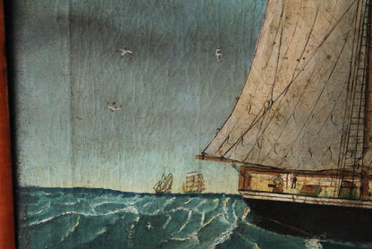 Primitive study of a ship, oil on canvas