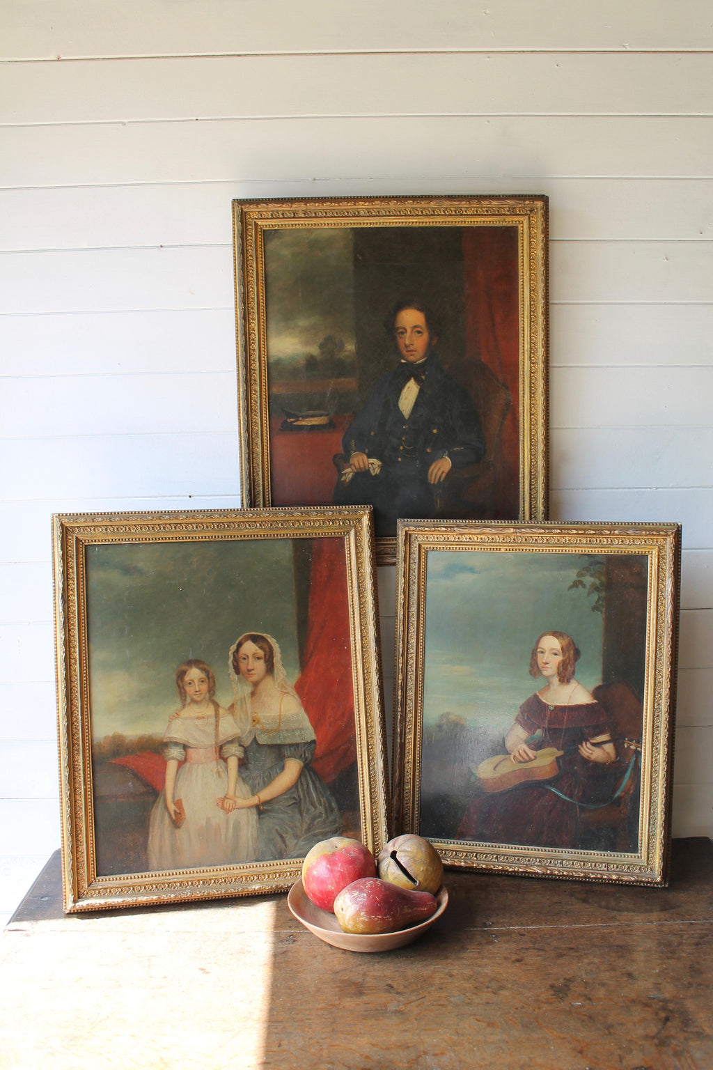 Trio of mid 19th c portraits of the Quantock family of Somerset