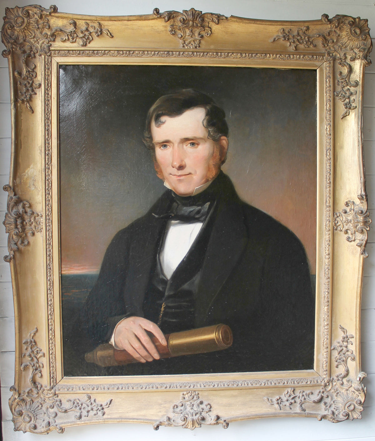 Pair of oil on canvas portraits of a Scottish ship's captain and his wife