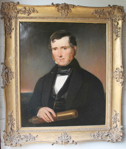 Pair of oil on canvas portraits of a Scottish ship's captain and his wife