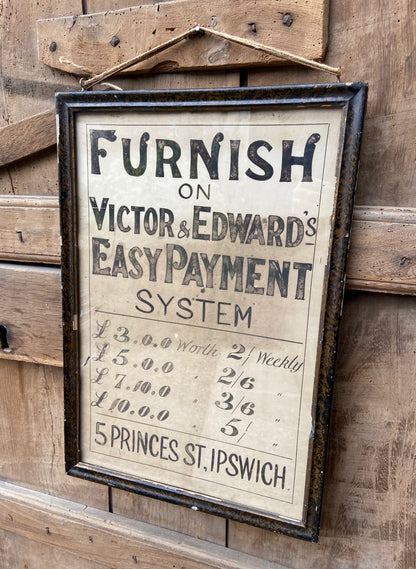 Original Victorian furniture Suffolk shop advertising poster c. 1894