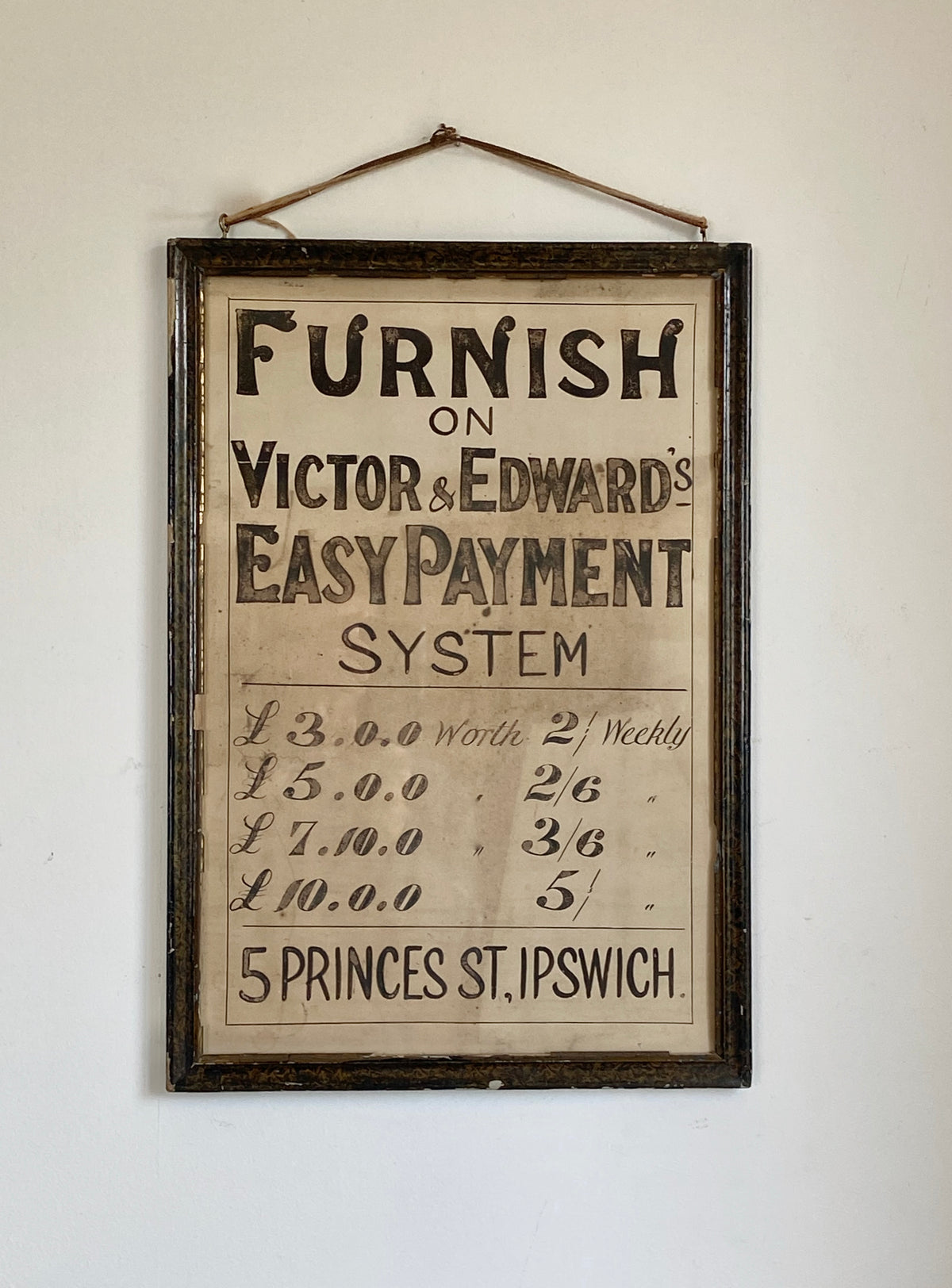Original Victorian furniture Suffolk shop advertising poster c. 1894