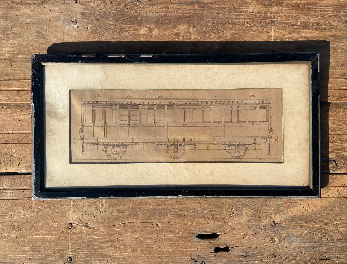 A draughtsman's orginal pen & ink drawing of a railway carriage c. 1890