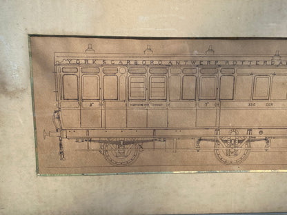 A draughtsman's orginal pen & ink drawing of a railway carriage c. 1890