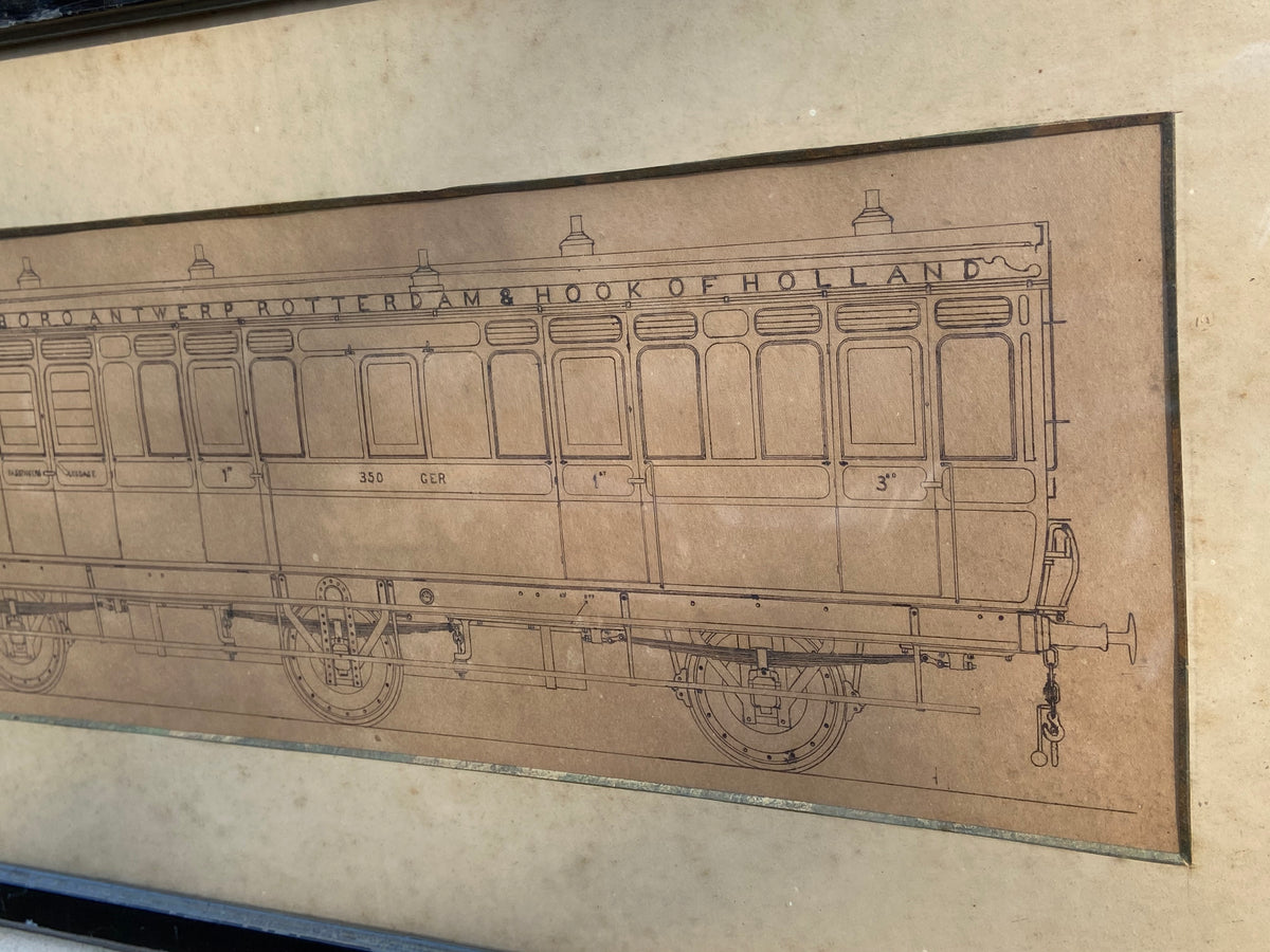 A draughtsman's orginal pen & ink drawing of a railway carriage c. 1890