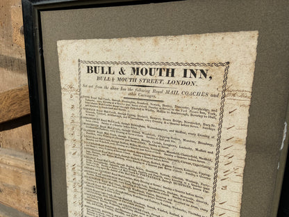 Georgian coaching inn broadside for the Bull & Mouth, London, 1816