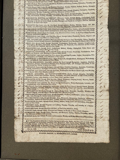 Georgian coaching inn broadside for the Bull & Mouth, London, 1816