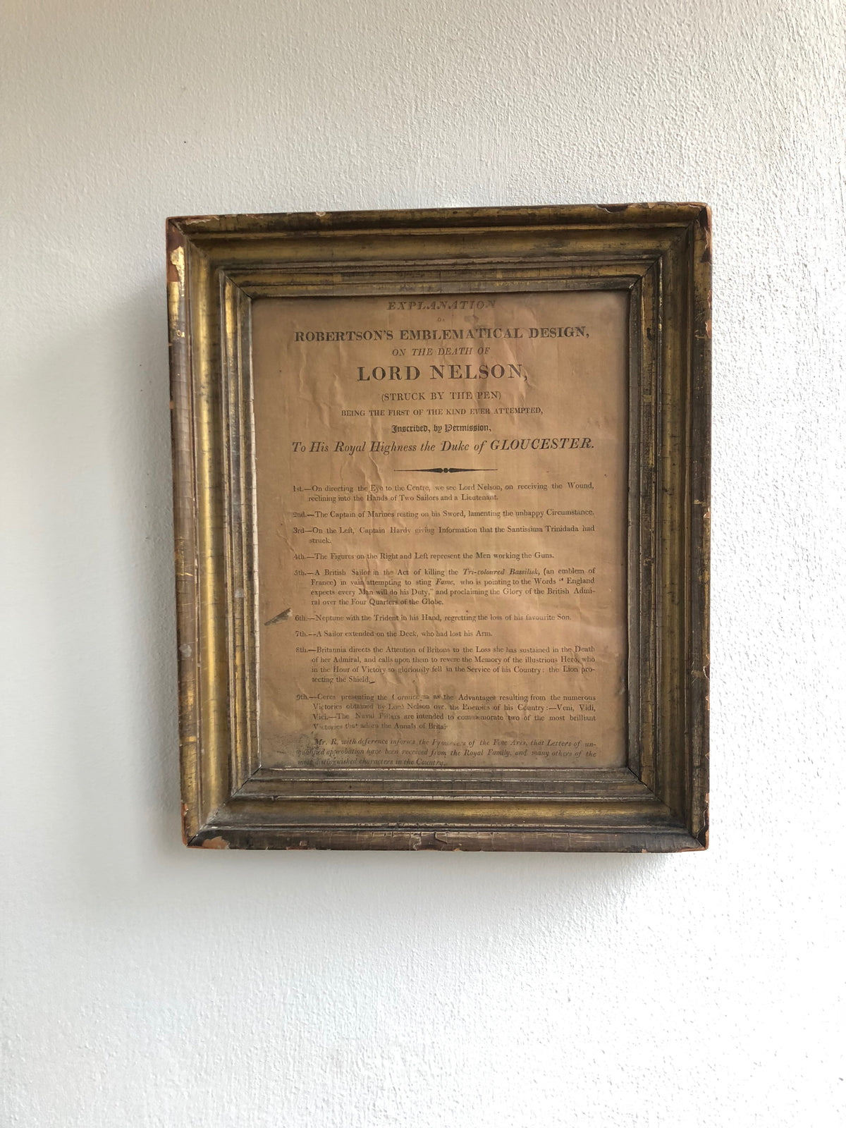 Early 19th c explanation on Robertson's emblematical design on the death of Lord Nelson