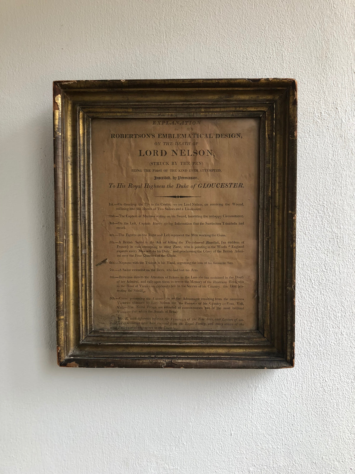 Early 19th c explanation on Robertson's emblematical design on the death of Lord Nelson