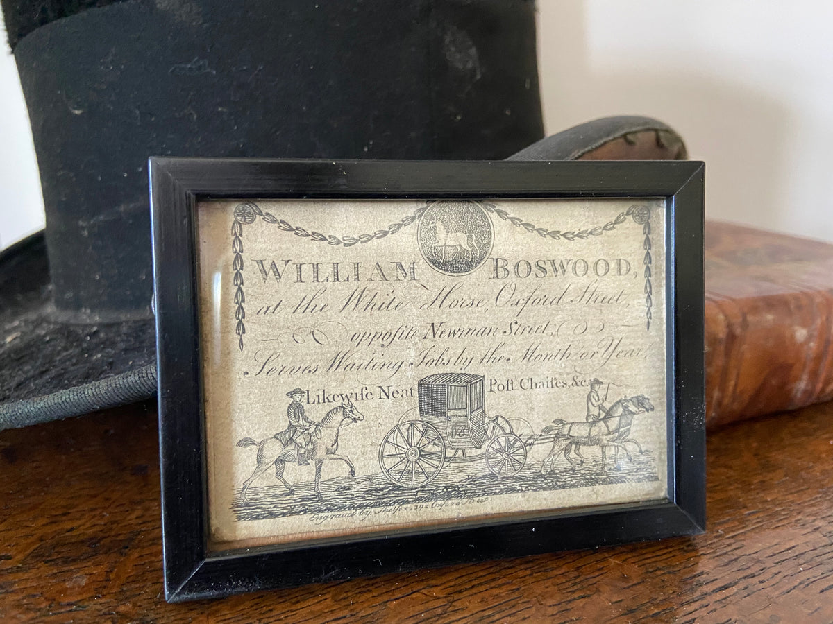 A George III trade card for William Boswood of London, stable keeper