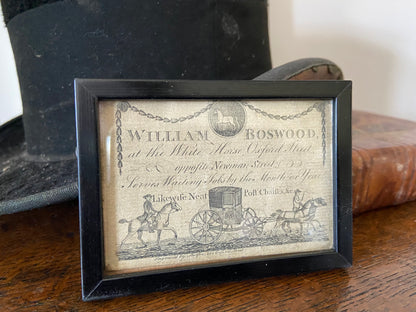 A George III trade card for William Boswood of London, stable keeper