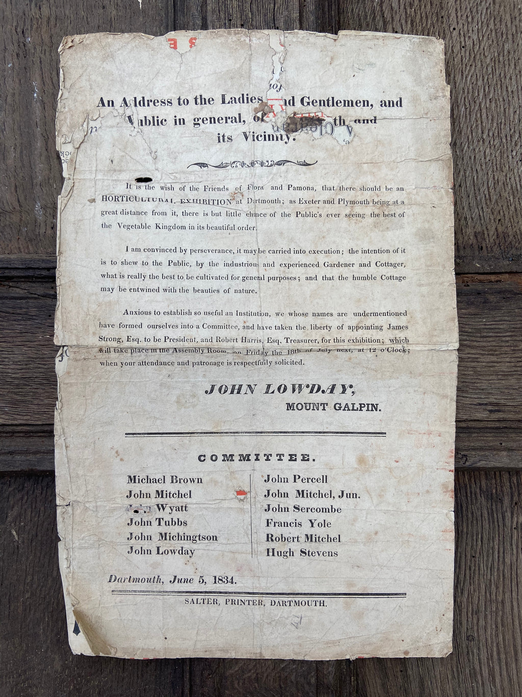 An 1834 horticultural broadside from Dartmouth, Devon