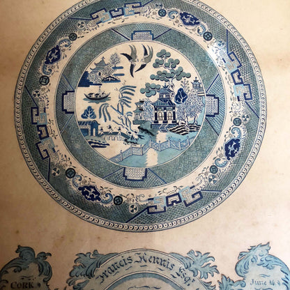 A very fine Irish watercolour study of a willow pattern plate, Cork, 1854