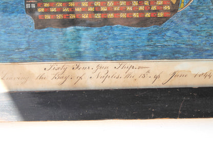 An 1844 naive school pen and watercolour study of a ship leaving Naples - SOLD