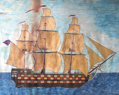 An 1844 naive school pen and watercolour study of a ship leaving Naples - SOLD