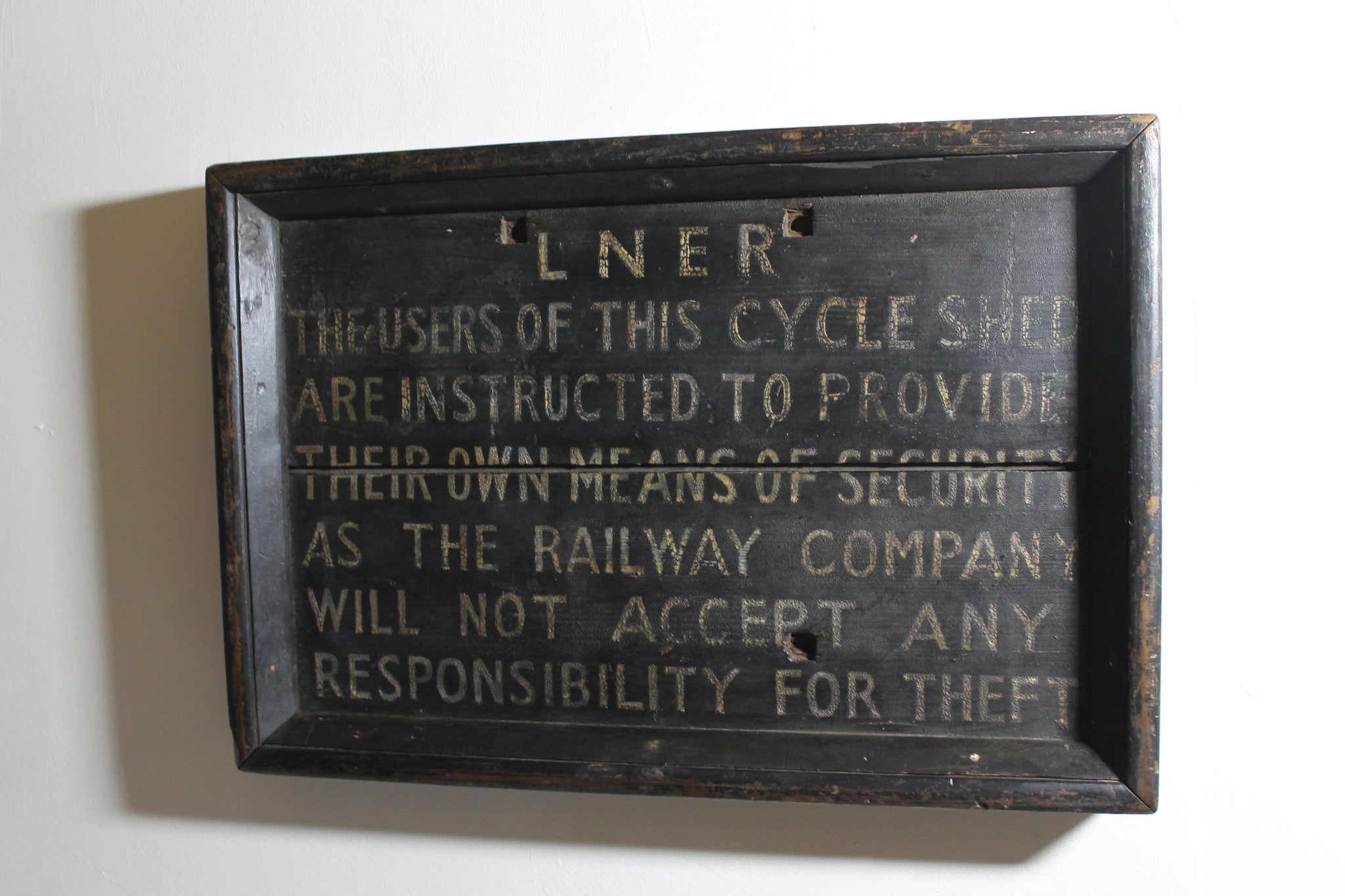 1930s LNER wooden cycle store sign in original paint