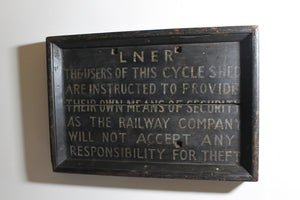 1930s LNER wooden cycle store sign in original paint