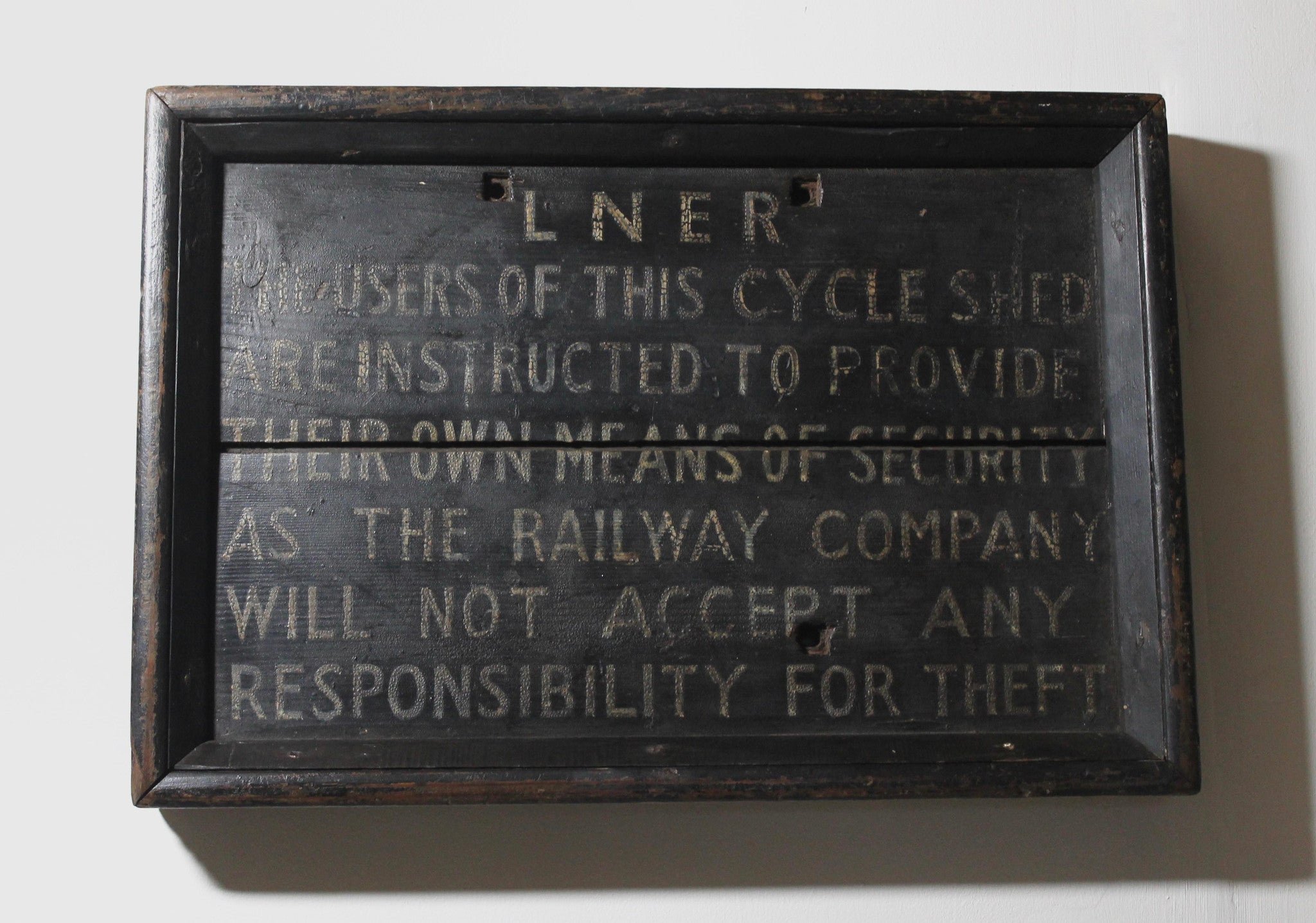 1930s LNER wooden cycle store sign in original paint