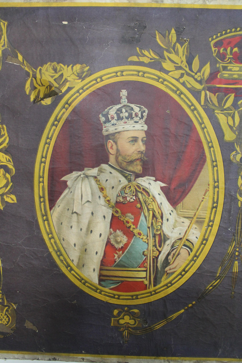 A single rare large George V 1911 Coronation poster mounted on canvas