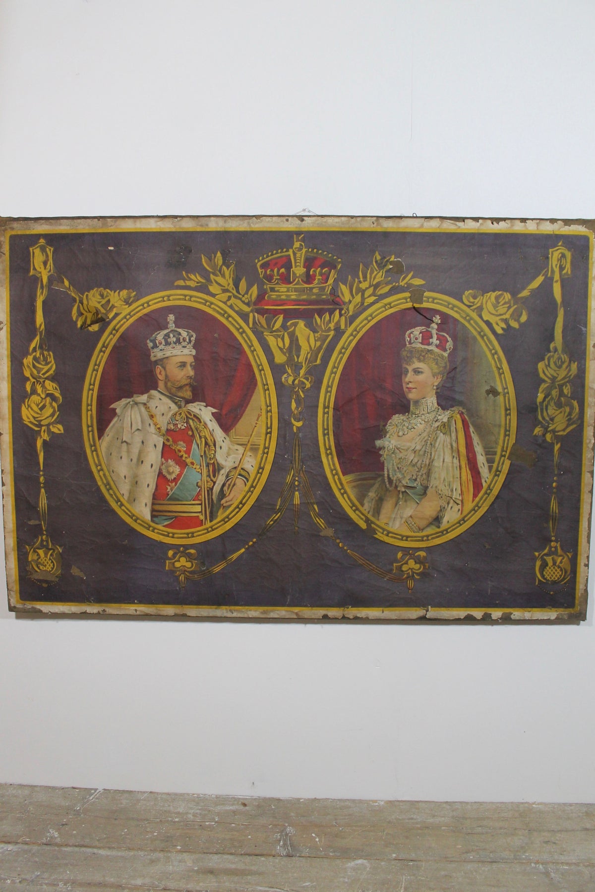 A single rare large George V 1911 Coronation poster mounted on canvas