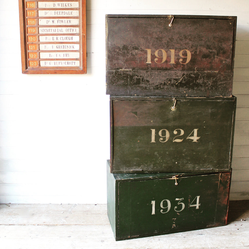 Wooden deed boxes from a Scottish solicitor's office