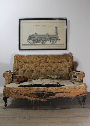 Large 19th century French pen and watercolour of a locomotive