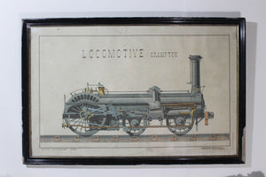 Large 19th century French pen and watercolour of a locomotive