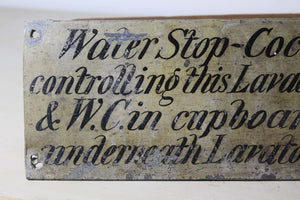 19th century lead English country house  water closet sign