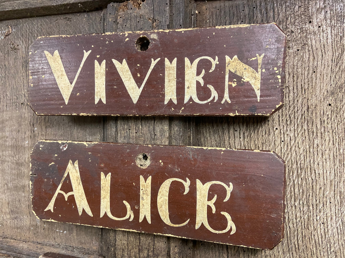 A set of 4 Victorian painted farmhouse shippon cattle name signs
