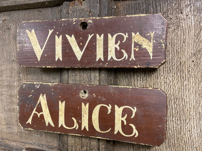 A set of 4 Victorian painted farmhouse shippon cattle name signs