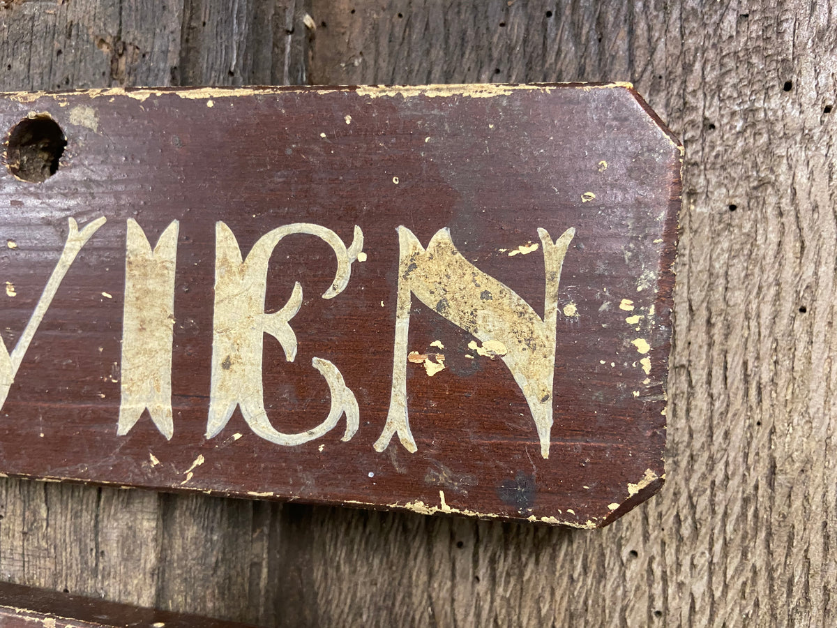 A set of 4 Victorian painted farmhouse shippon cattle name signs